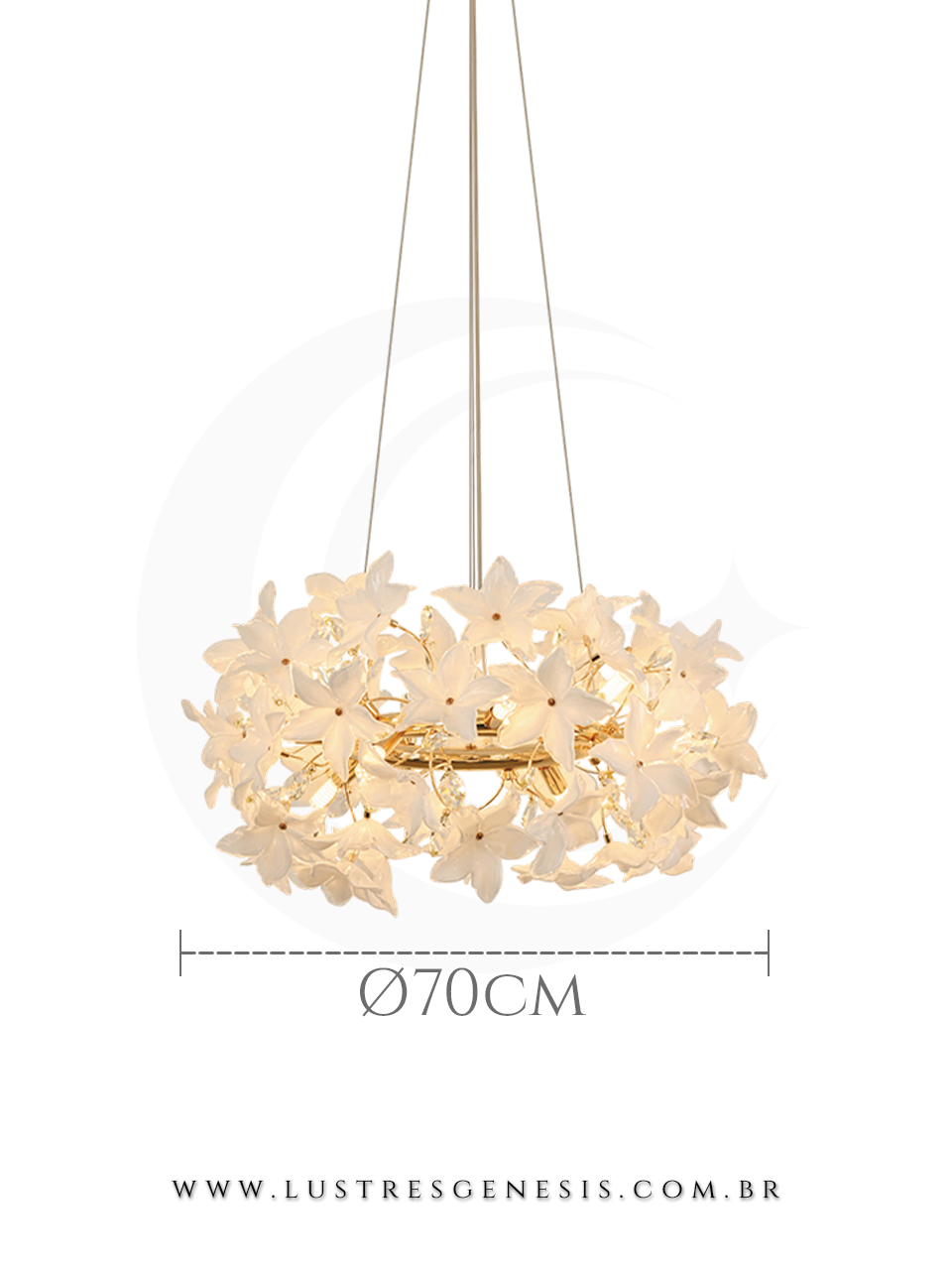 Lustre Pendente Redondo Flor de L&iacute;rio dourado e vidro branco com L&acirc;mpada G9 Para Sala de Jantar 